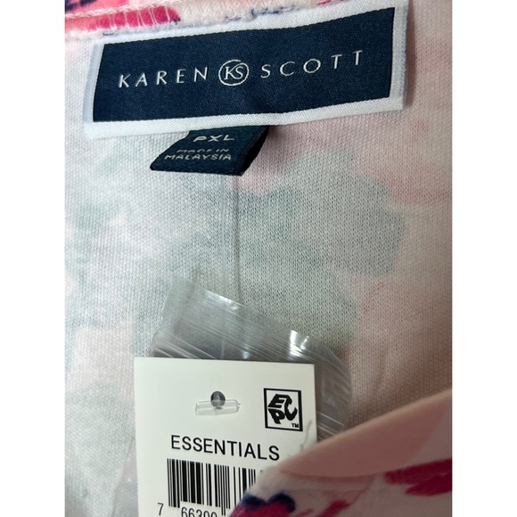 NWT |Karen Scott Pretty Floral on a Pink Top Henley Neck Short Sleeve Size:PXL - Picture 4 of 7